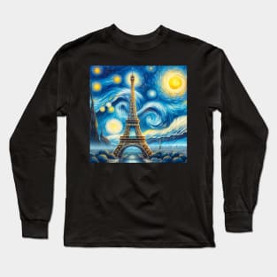 Eiffel Tower Starry Night - Beautiful Iconic Places Long Sleeve T-Shirt